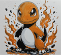 Fire lizard monster framed layered 3D art with orange flame accents