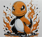 Fire lizard monster framed layered 3D art with orange flame accents