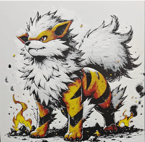 Fire wolf monster framed layered 3D art with orange flame accents