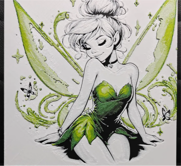 Green fairy framed layered 3D art with wings and floral accents