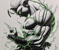 Green power fist framed layered 3D art with green energy accents