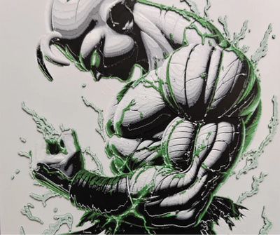 Green power fist framed layered 3D art with green energy accents