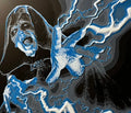 Framed 3D layered art piece featuring a lightning emperor in grayscale with blue color accents.