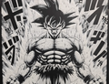 Framed 3D layered art piece featuring a highly detailed grayscale manga-style portrait of a muscular anime warrior hero with spiky hair and an intense expression, set against a background of dynamic comic panel action lines.