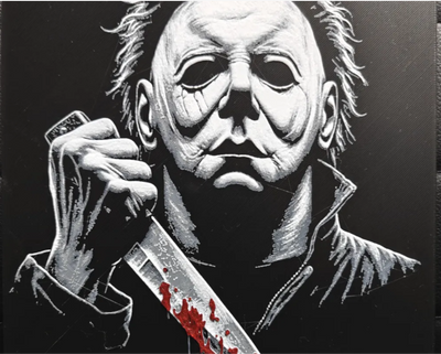 Mask knife horror framed layered 3D art with blood red knife accent