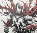 Masked cape hero framed layered 3D art with red cape accents and chain detail