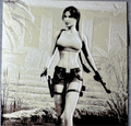 Framed 3D layered art piece featuring a beautiful grayscale illustration of a popular dark-haired female fighter wearing a tank top and gloves, posed against a textured light background.