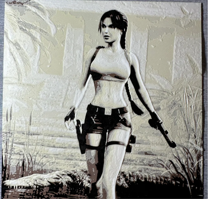 Framed 3D layered art piece featuring a beautiful grayscale illustration of a popular dark-haired female fighter wearing a tank top and gloves, posed against a textured light background.