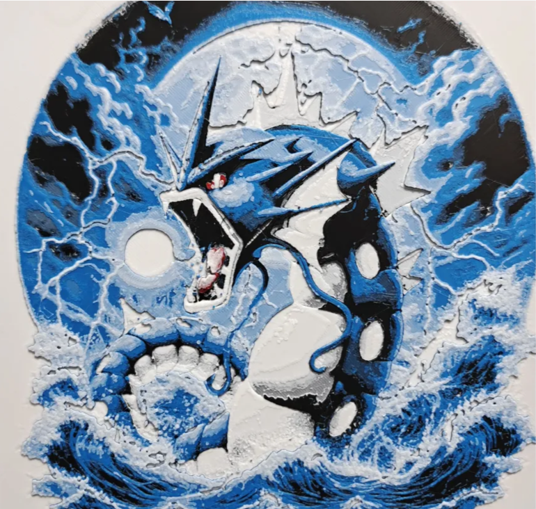 Ocean serpent framed layered 3D art with blue sea creature, crashing waves, moonlit sky, and electric water effects