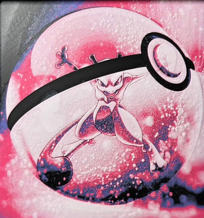 Framed 3D layered art piece featuring a psychic creature sphere in a pink palette.