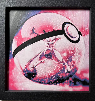 Framed 3D layered art piece featuring a psychic creature sphere in a pink palette.