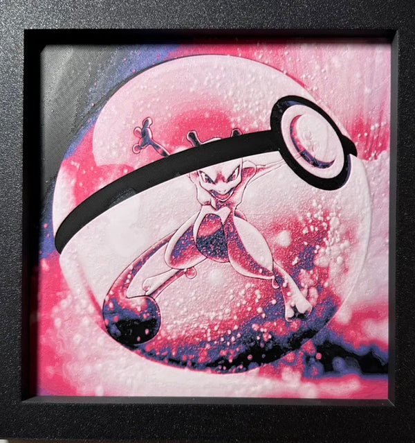 Framed 3D layered art piece featuring a psychic creature sphere in a pink palette.