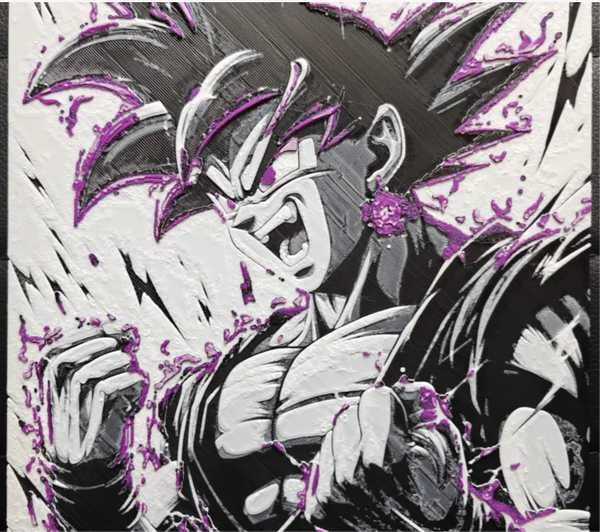 Purple battle warrior framed layered 3D art with bold purple energy accents
