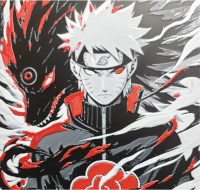 Red black ninja framed layered 3D art with red energy accents