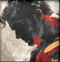 Framed 3D layered art piece featuring a red cape hero in grayscale with red color accents.