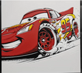 Framed 3D layered art piece featuring a dynamic illustration of a red stock cartoon race car with the number 95 and yellow lightning bolt decals drifting forward.
