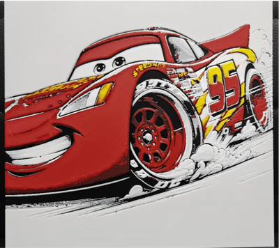 Framed 3D layered art piece featuring a dynamic illustration of a red stock cartoon race car with the number 95 and yellow lightning bolt decals drifting forward.