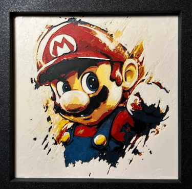 Framed 3D layered art piece featuring retro plumber hero layered art in red and blue palette