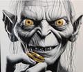 Ring creature framed layered 3D art with golden eyes and gold ring accent