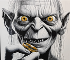 Ring creature framed layered 3D art with golden eyes and gold ring accent