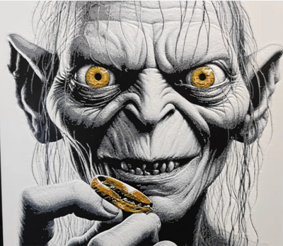 Ring creature framed layered 3D art with golden eyes and gold ring accent
