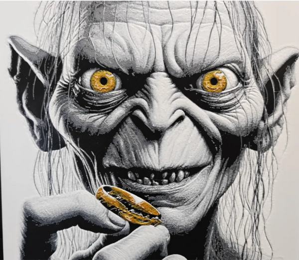Ring creature framed layered 3D art with golden eyes and gold ring accent