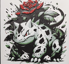 Rose dragon monster framed layered 3D art with red rose accents