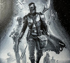 Framed 3D layered art piece featuring a sci-fi bounty hunter in grayscale.
