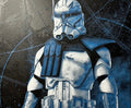 Framed 3D layered art piece featuring a sci-fi clone trooper in a blue palette.