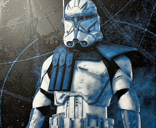 Framed 3D layered art piece featuring a sci-fi clone trooper in a blue palette.