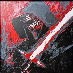 Framed 3D layered art piece featuring Dark sci-fi saber layered art in grayscale and red palette