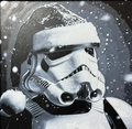 Framed 3D layered art piece featuring sci-fi holiday trooper layered art in grayscale palette in a black frame