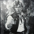 Framed 3D layered art piece featuring a smuggler hero in grayscale.