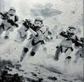 Framed 3D layered art piece featuring snow troopers in grayscale palette in a black frame