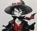 Framed 3D layered art piece featuring a bold, stylized portrait of a famous anime pirate captain wearing his iconic straw hat and red vest, looking forward with a determined expression against a light background.