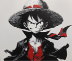 Framed 3D layered art piece featuring a bold, stylized portrait of a famous anime pirate captain wearing his iconic straw hat and red vest, looking forward with a determined expression against a light background.