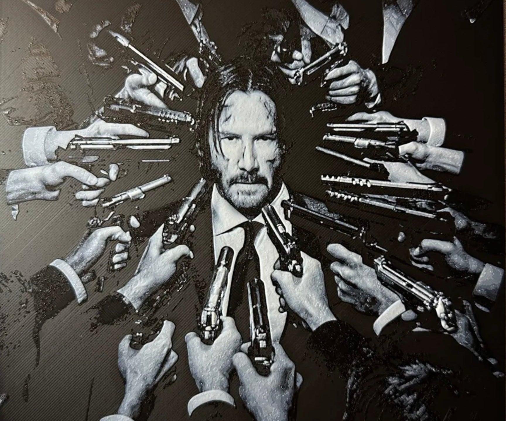 Framed 3D layered art piece featuring a tactical hitman in grayscale.