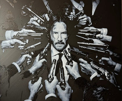 Framed 3D layered art piece featuring a tactical hitman in grayscale.