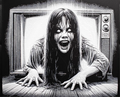 TV ghost horror framed layered 3D art with haunted screen detail