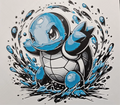 Blue water turtle monster framed layered 3D art with splash effects