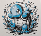 Blue water turtle monster framed layered 3D art with splash effects