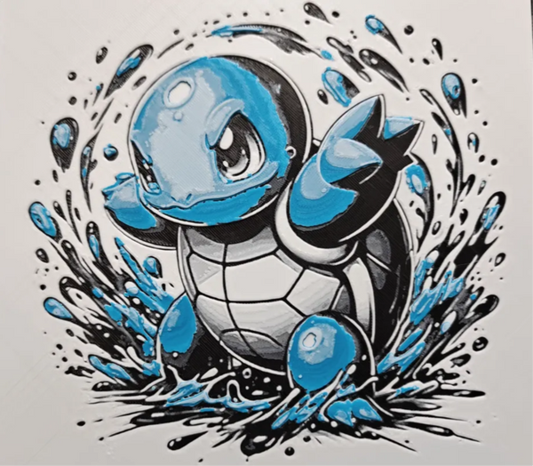 Blue water turtle monster framed layered 3D art with splash effects