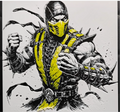 Yellow masked warrior framed layered 3D art with black armor and yellow accents