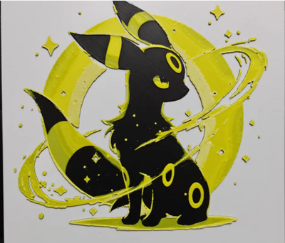 Yellow moon monster framed layered 3D art with black and yellow contrast