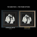 The same WTx3D artwork shown in both frame options, Charcoal Matte beside the Signature premium frame
