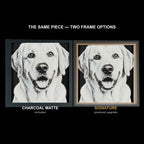 The same WTx3D artwork shown in both frame options, Charcoal Matte beside the Signature premium frame