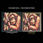 The same WTx3D artwork shown in both frame options, Charcoal Matte beside the Signature premium frame