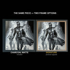 The same WTx3D artwork shown in both frame options, Charcoal Matte beside the Signature premium frame