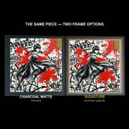 The same WTx3D artwork shown in both frame options, Charcoal Matte beside the Signature premium frame