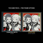 The same WTx3D artwork shown in both frame options, Charcoal Matte beside the Signature premium frame